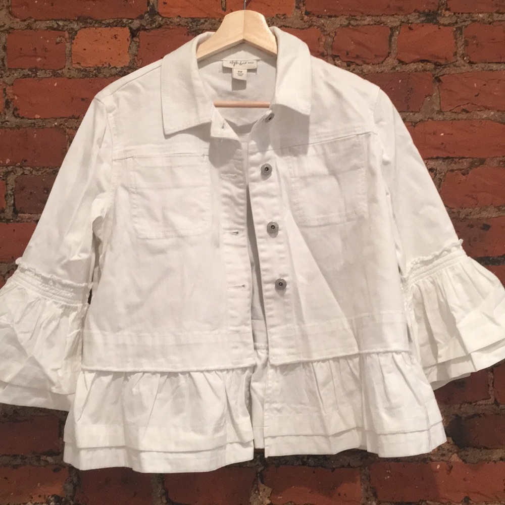 Bell Sleeve White Denim Jacket